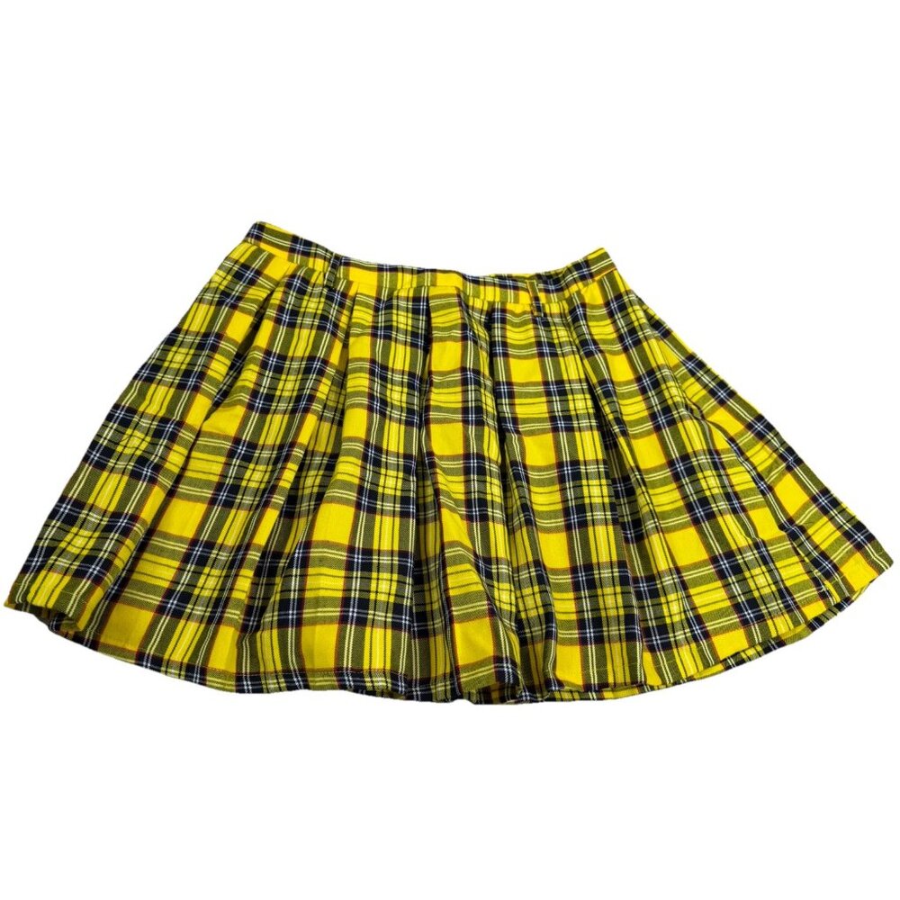 Hot Topic Medium Yellow Plaid Pleated Short Skirt Gothic Emo Rock Unlined NWT